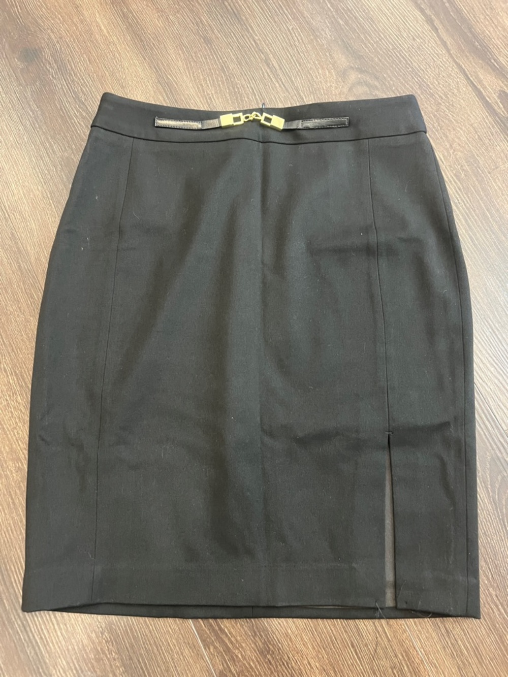 Express Black Pencil Skirt with Gold Buckle Detail